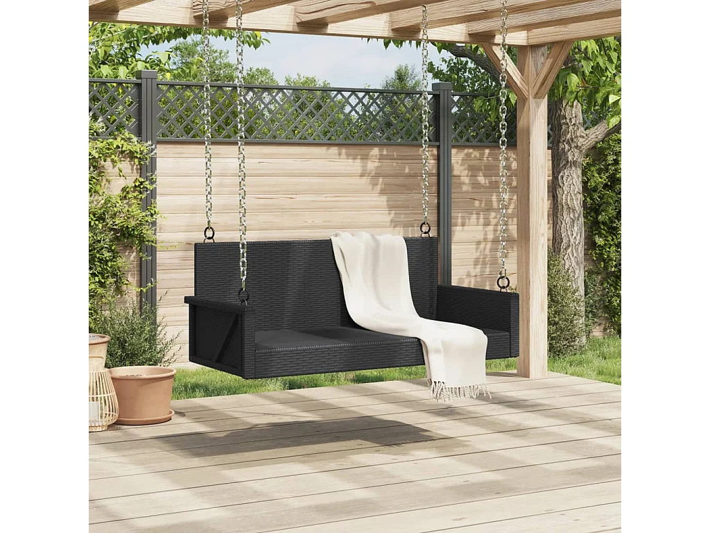 Dondolo nero 119x56x48 cm in resina intrecciata