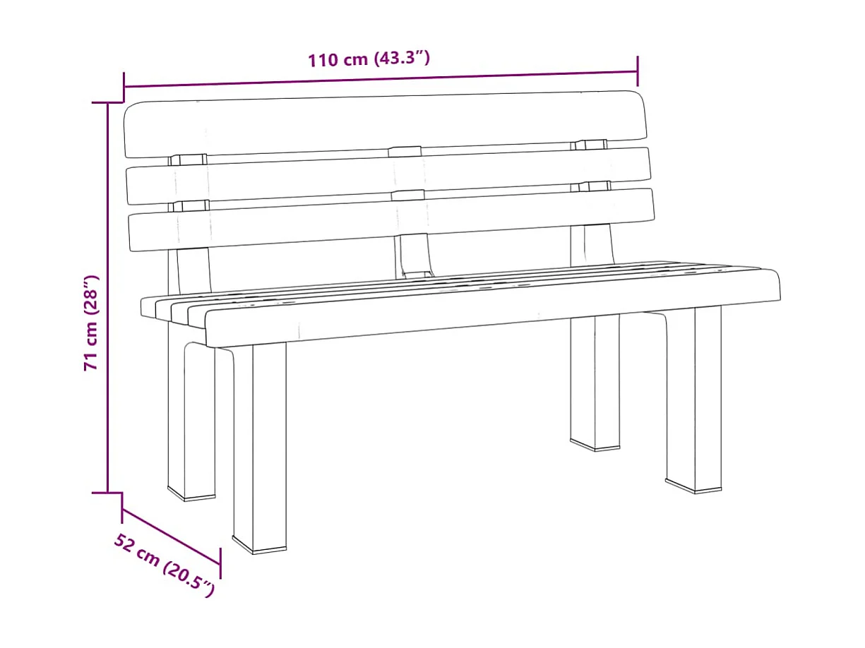 Banco de jardim branco 110x52x71 cm polipropileno