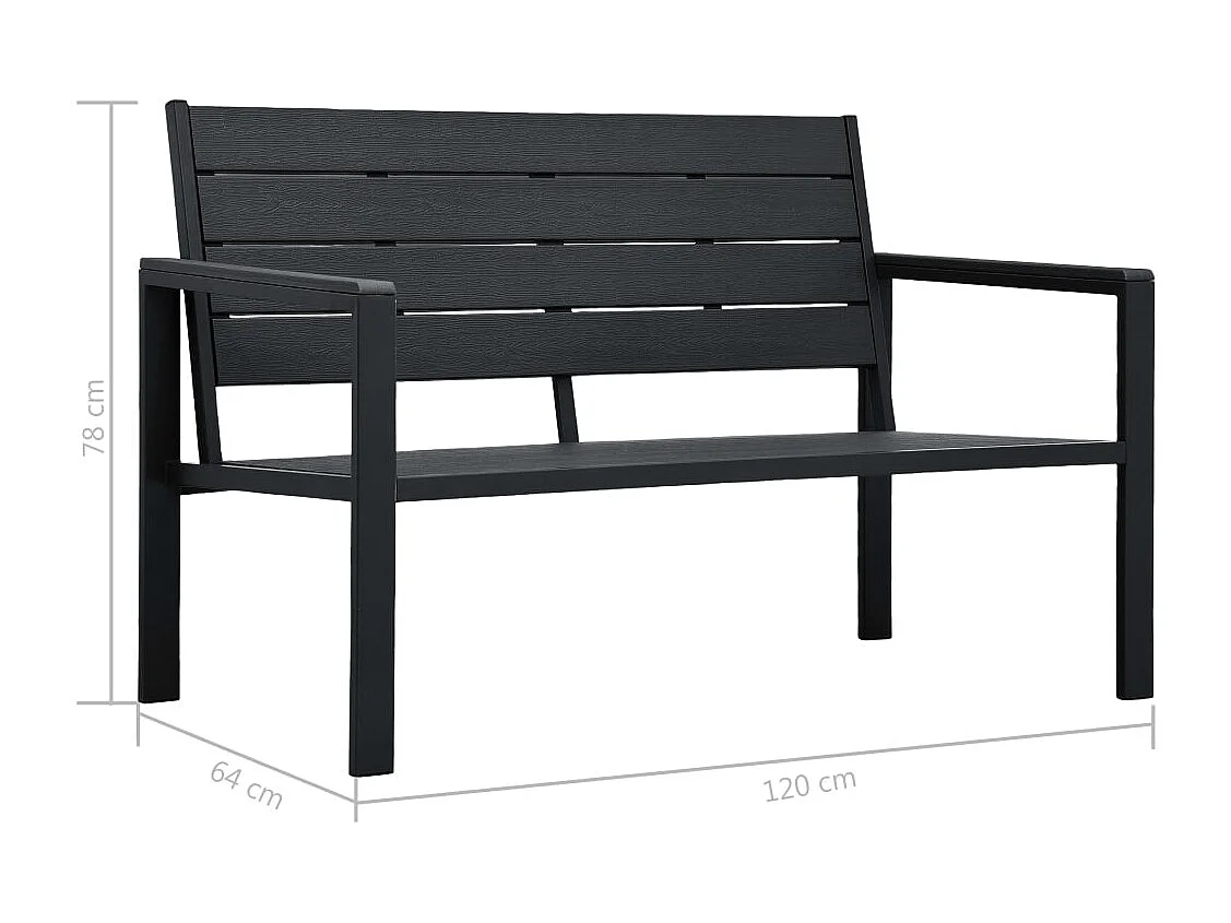 Panca da giardino 120 cm HDPE Nero Aspetto legno