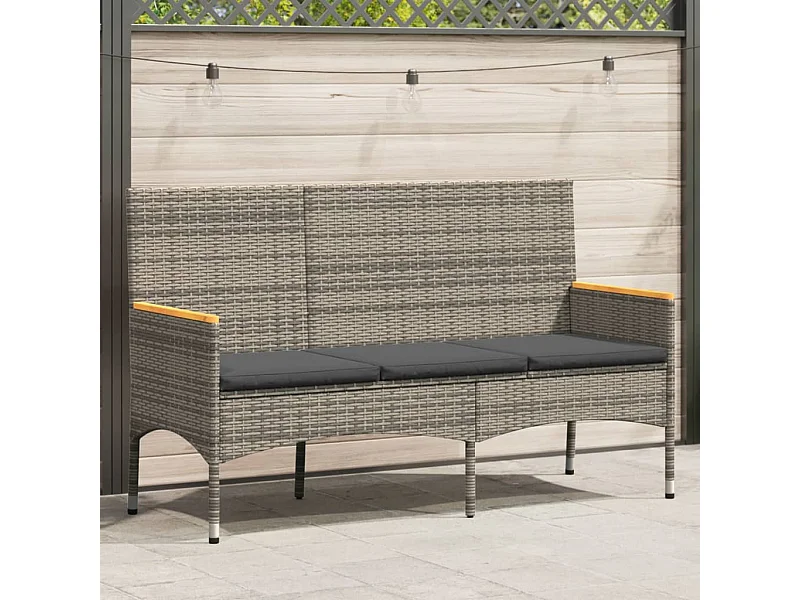 Banc de jardin 3 places avec coussins gris résine tressée