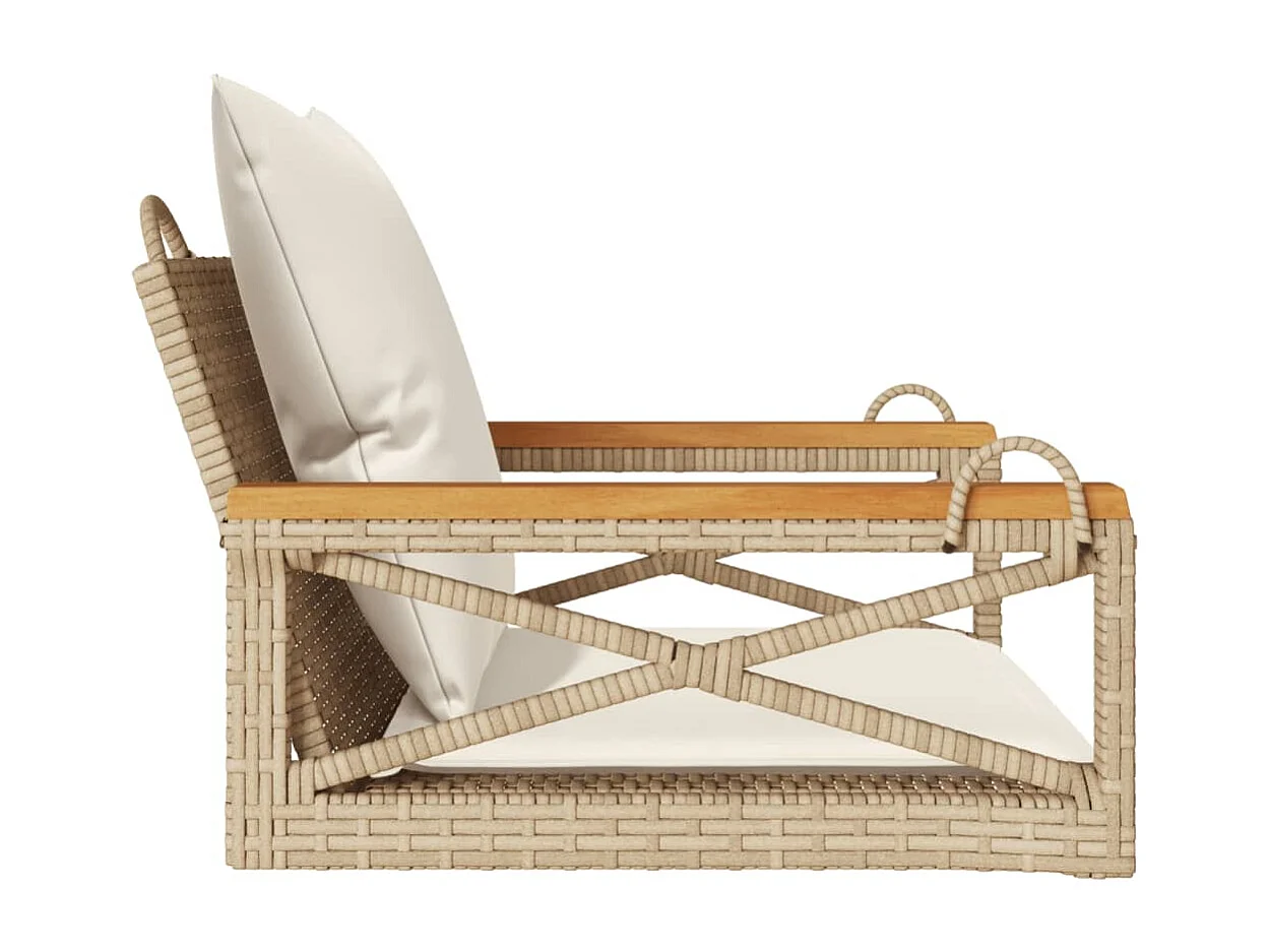 Altalena con cuscini beige 63x62x40 cm in resina intrecciata