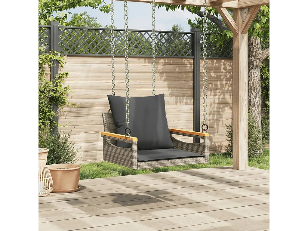 Balanço com almofadas cinza 63x62x40 cm resina tecida