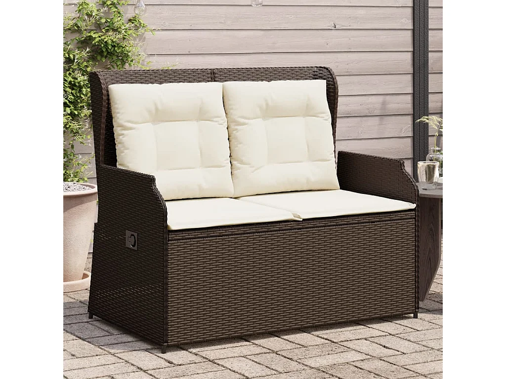 Banc inclinable de jardin avec coussins marron résine tressée