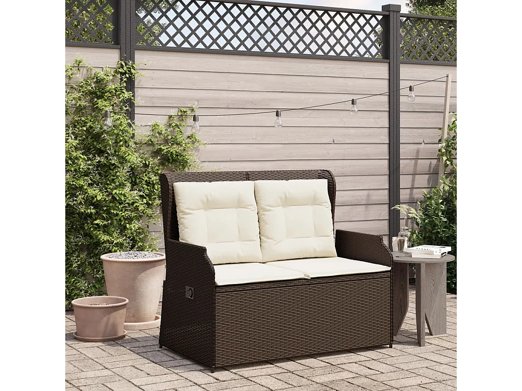 Banc inclinable de jardin avec coussins marron résine tressée