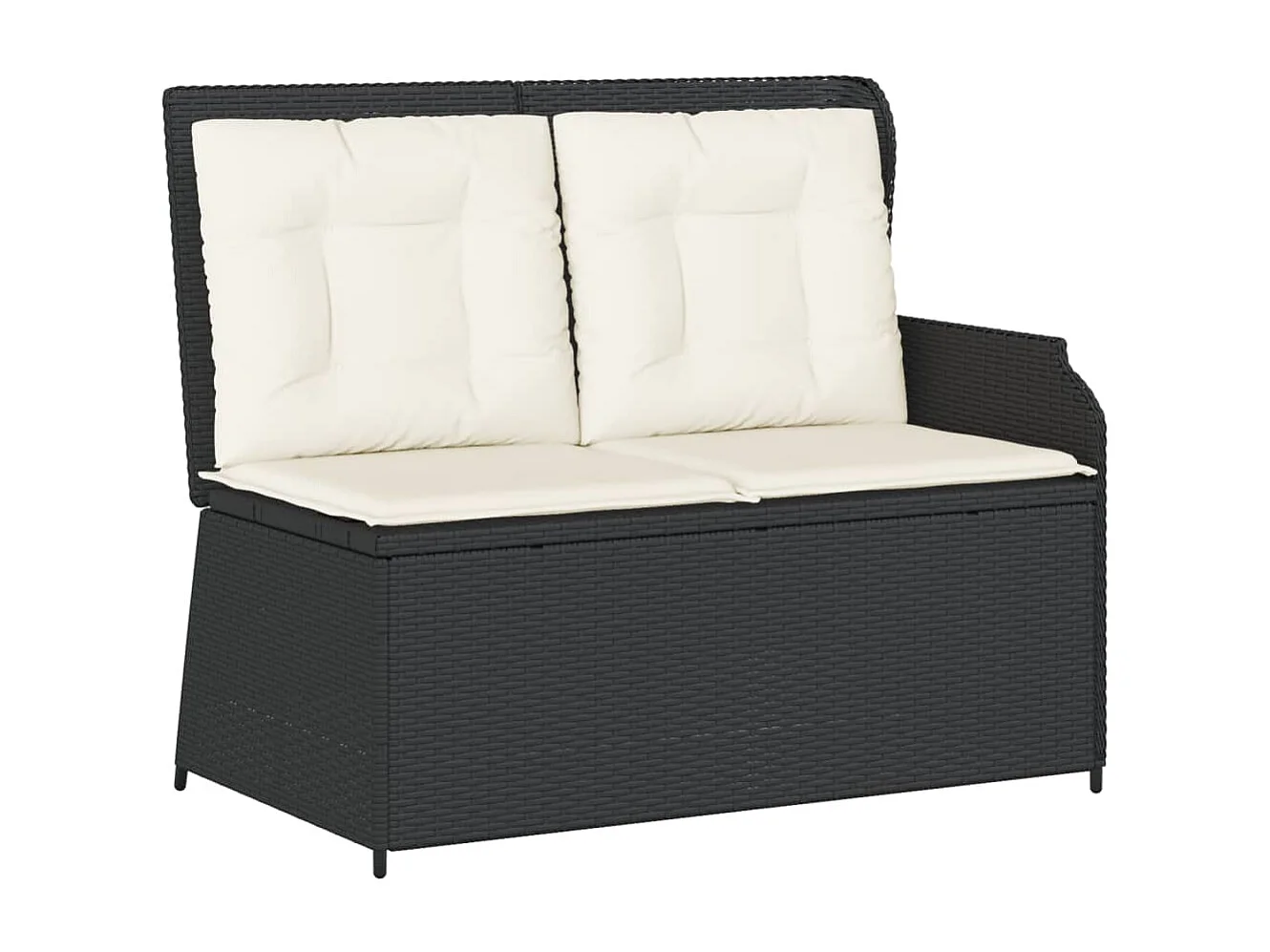 Banc inclinable de jardin avec coussins noir résine tressée