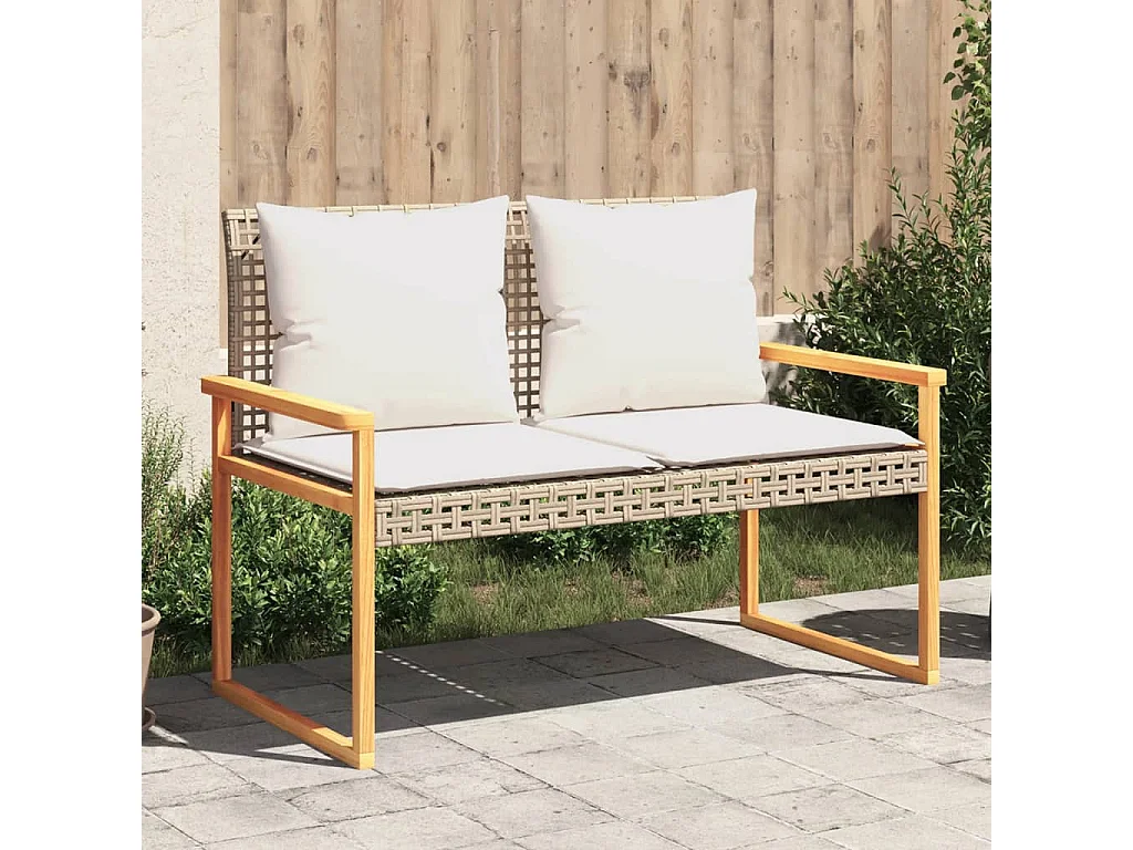 Banc de jardin avec coussin mélange beige résine tressée acacia