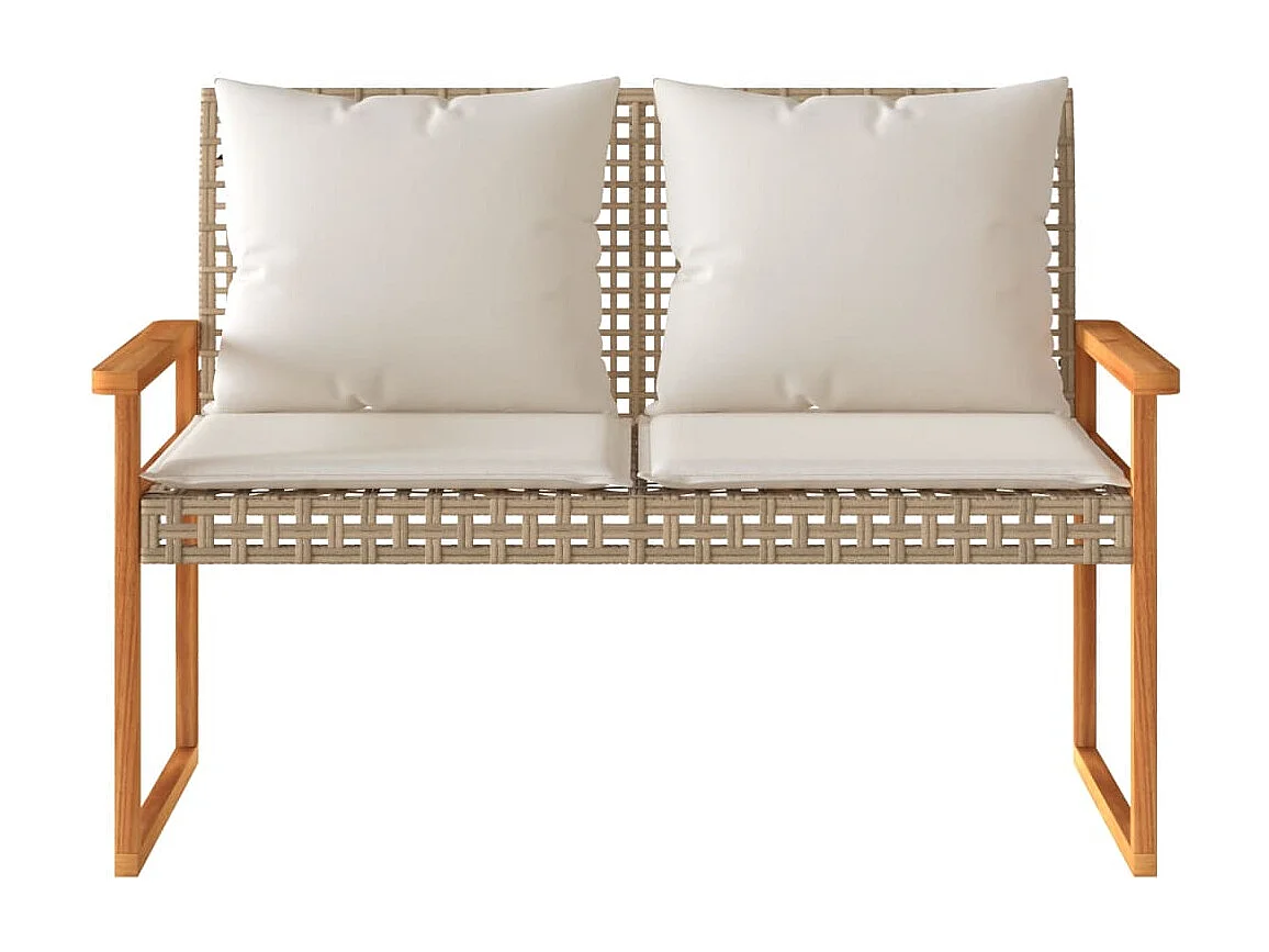 Banc de jardin avec coussin mélange beige résine tressée acacia