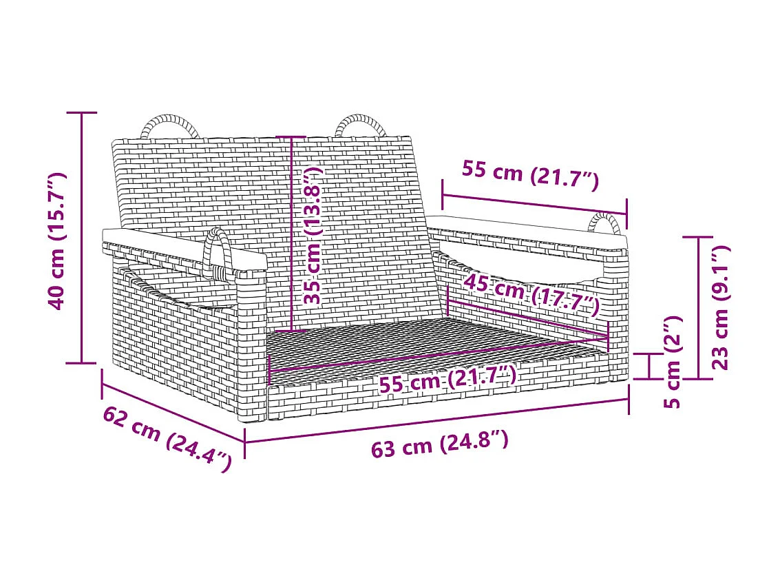 Balancelle noir 63x62x40 cm résine tressée