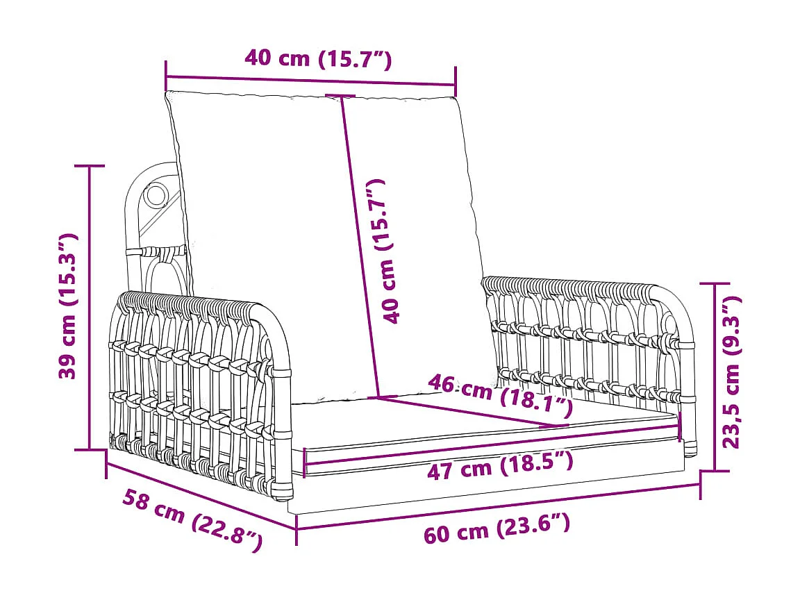 Balanço com almofadas 63x58x39 cm aço tecido resinado