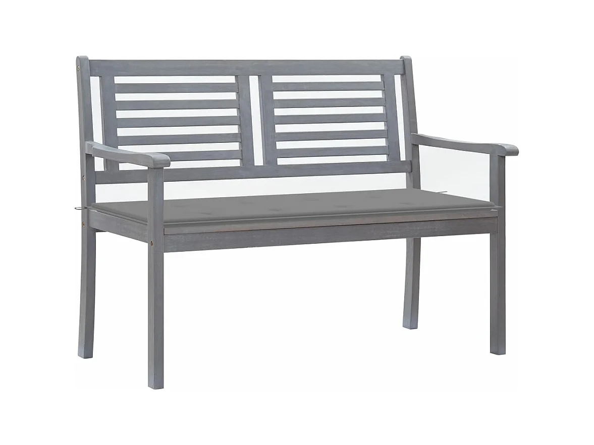 Banco de jardim de 2 lugares com almofada 120 cm eucalipto cinza