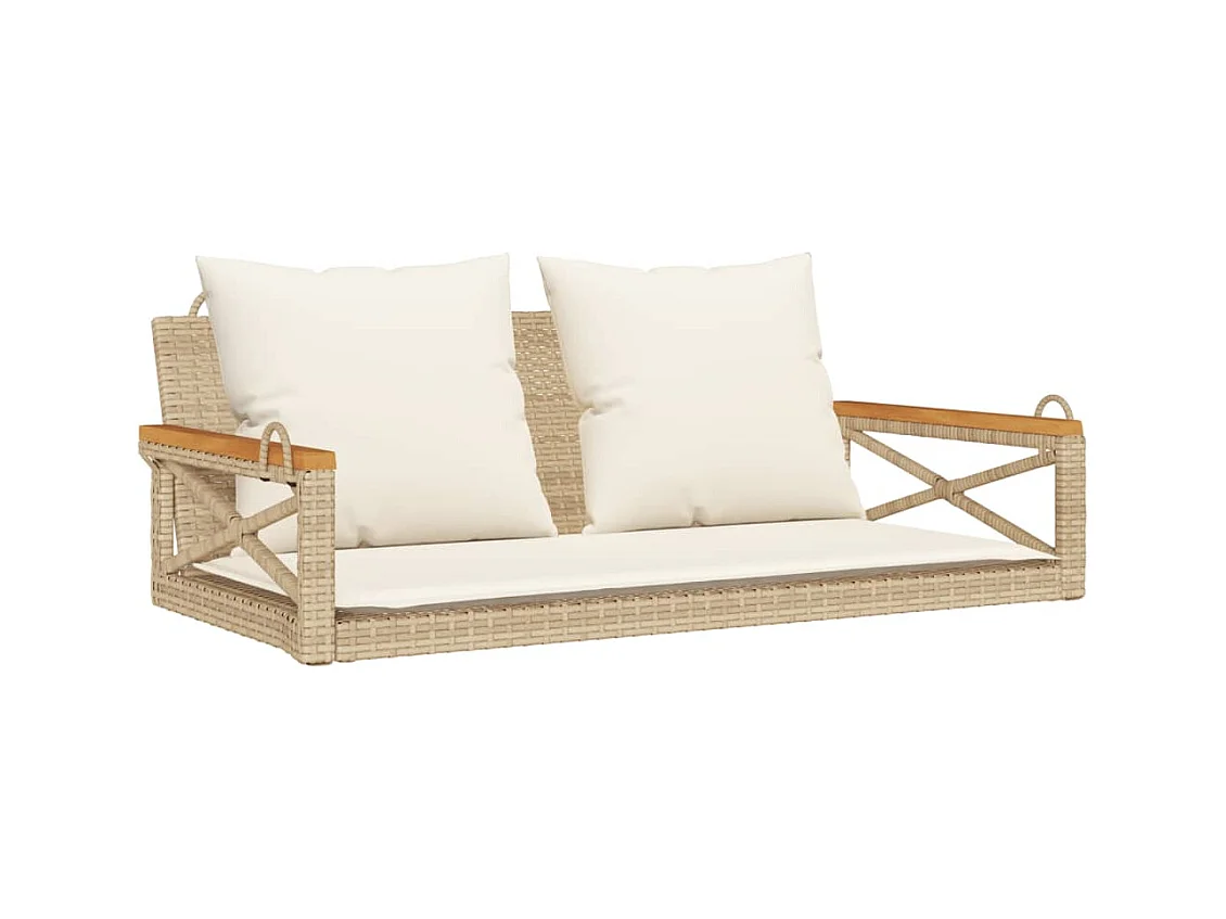 Balancelle avec coussins beige 109x62x40 cm résine tressée