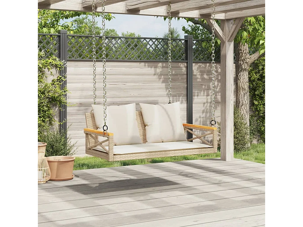 Balancelle avec coussins beige 109x62x40 cm résine tressée