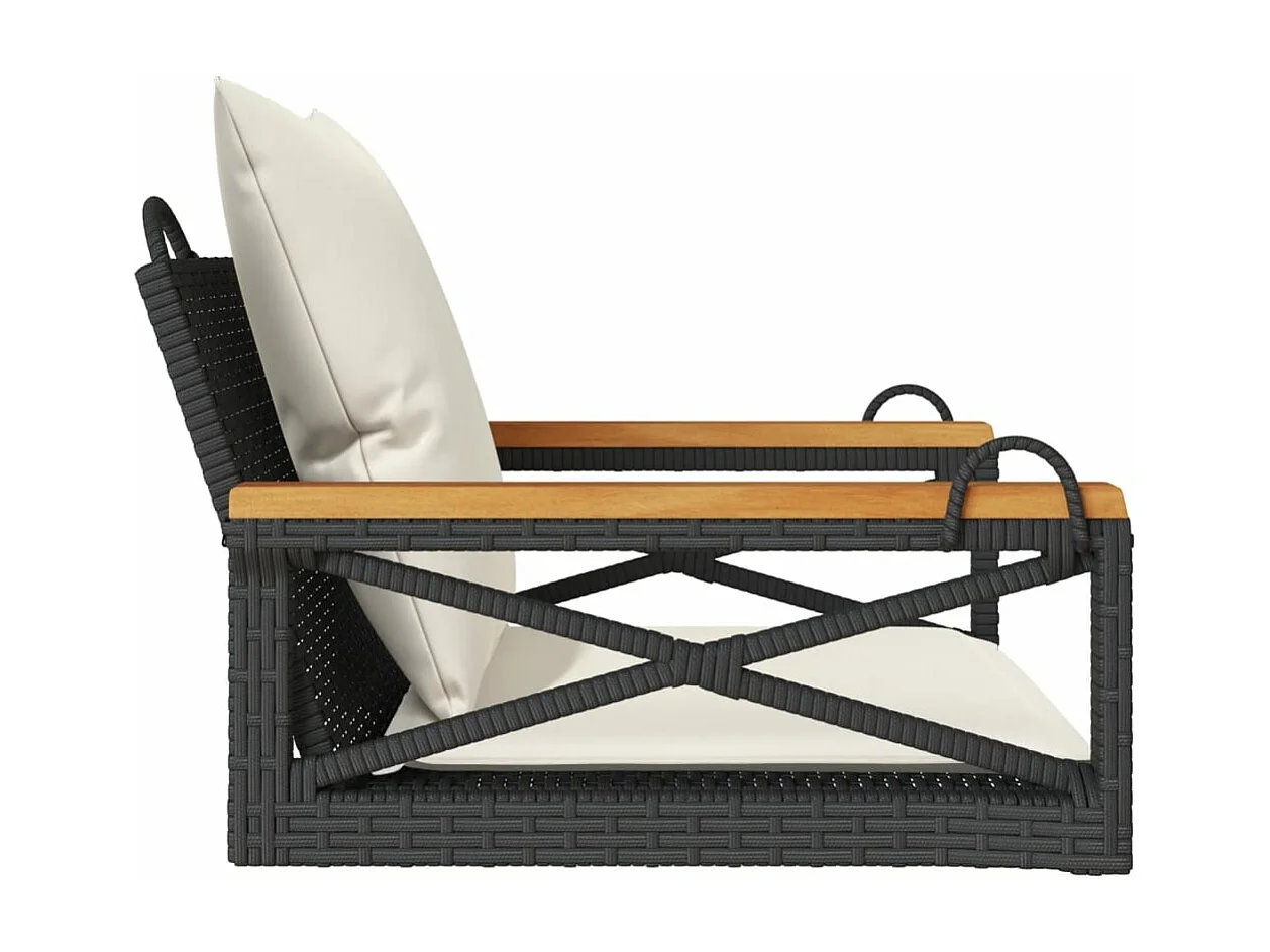 Schommel met zwarte kussens 63x62x40 cm geweven hars