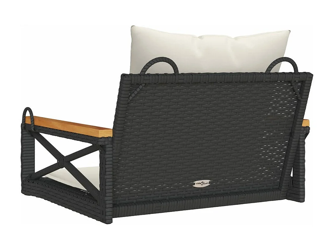 Schommel met zwarte kussens 63x62x40 cm geweven hars