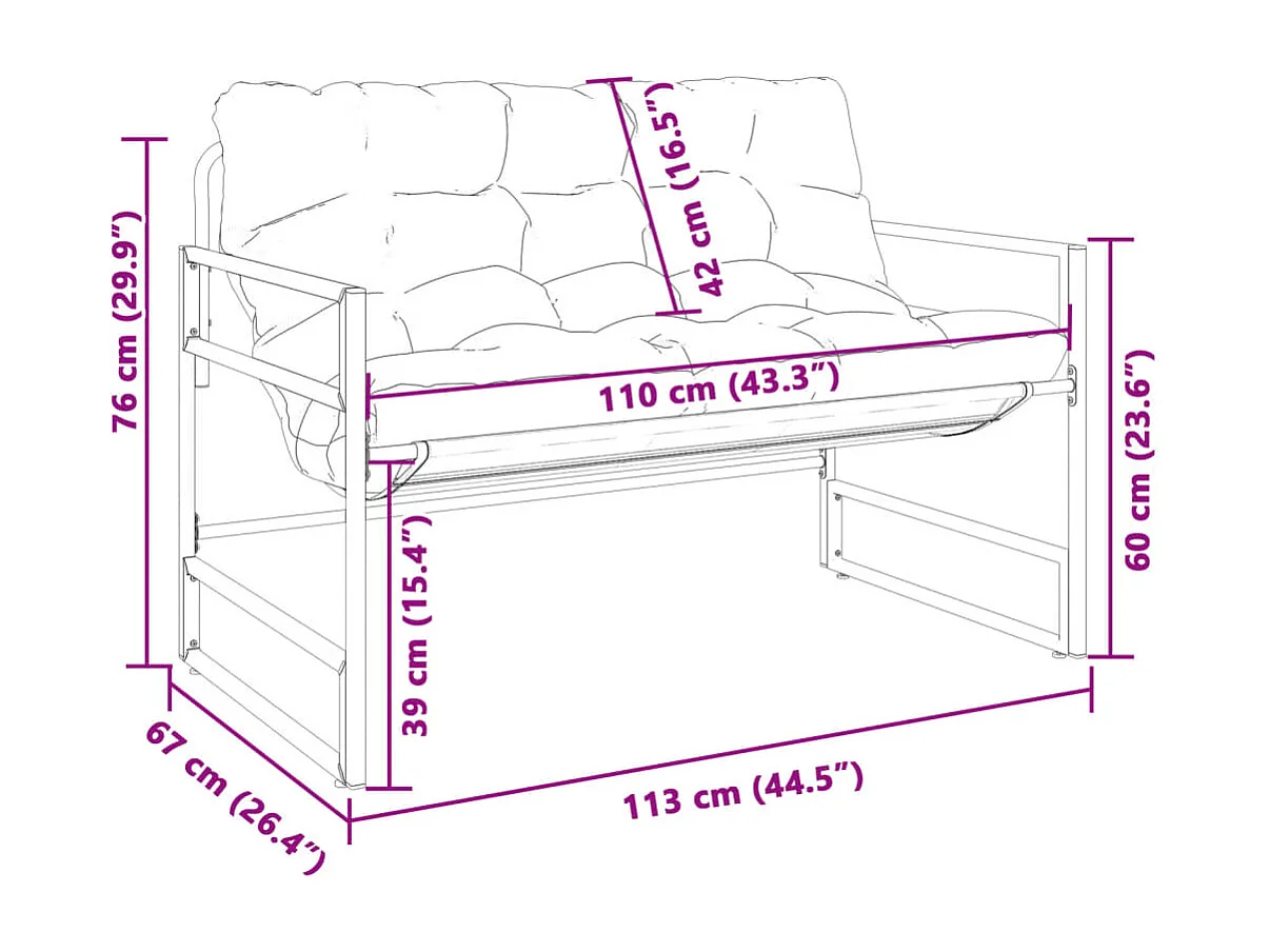 Banco de jardín con cojín topo acero 113 cm
