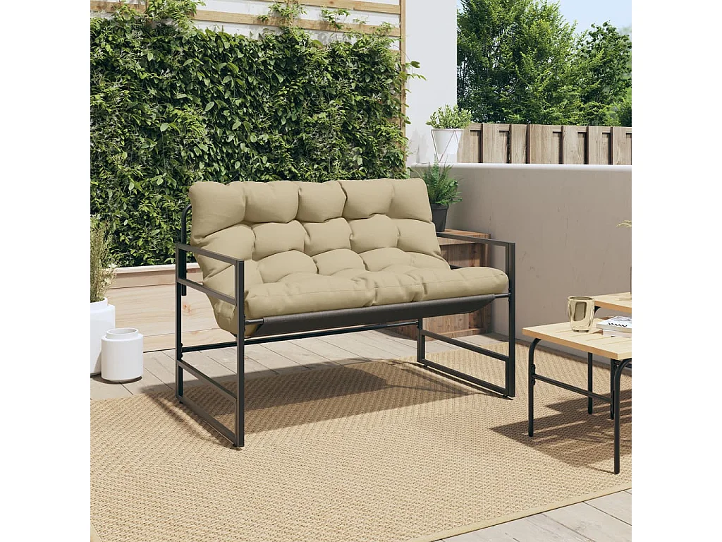 Gartenbank mit taupefarbenem Kissen 113 cm Stahl