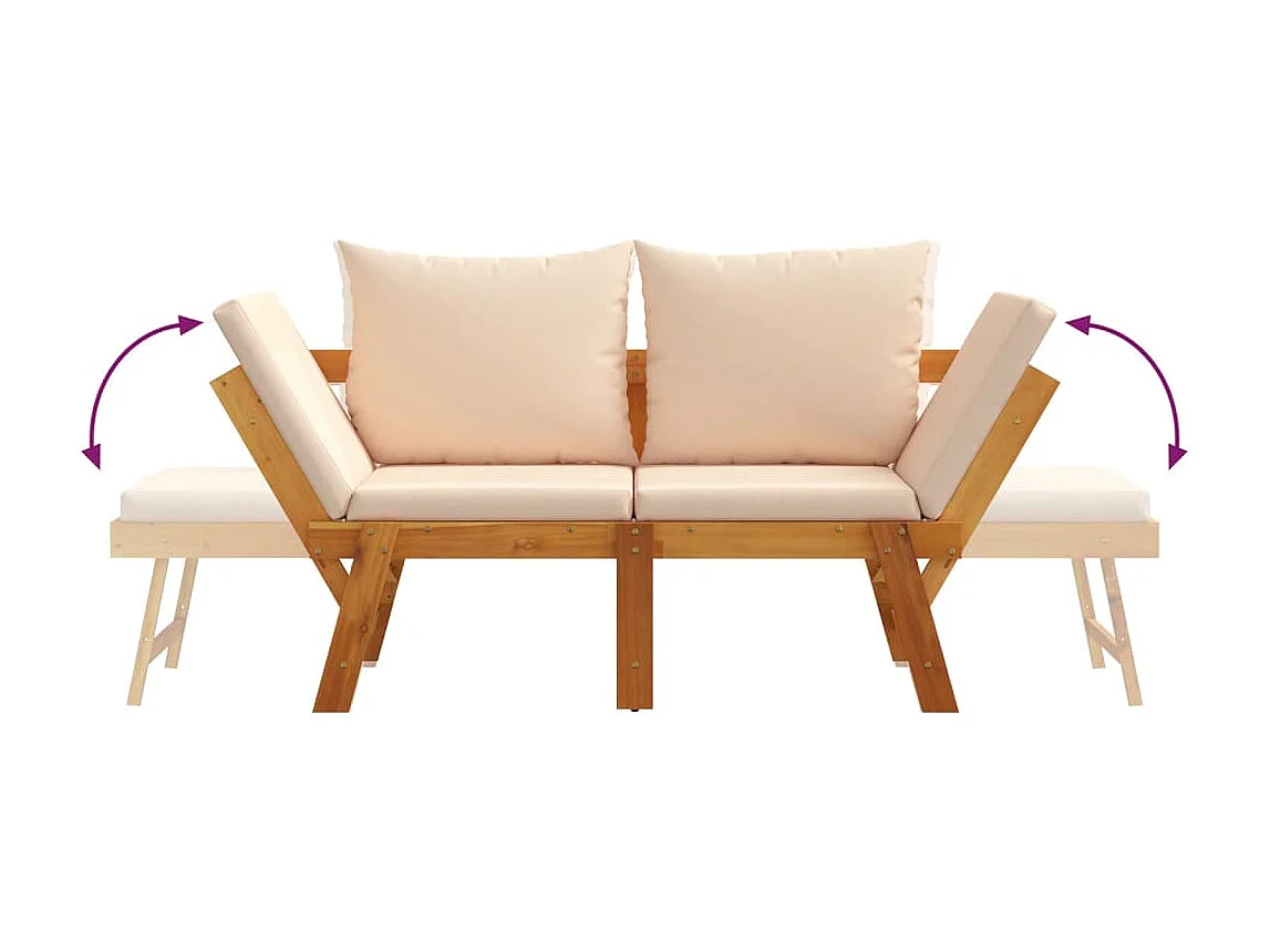 Panca da giardino con cuscini 2 in 1 in legno massello di acacia