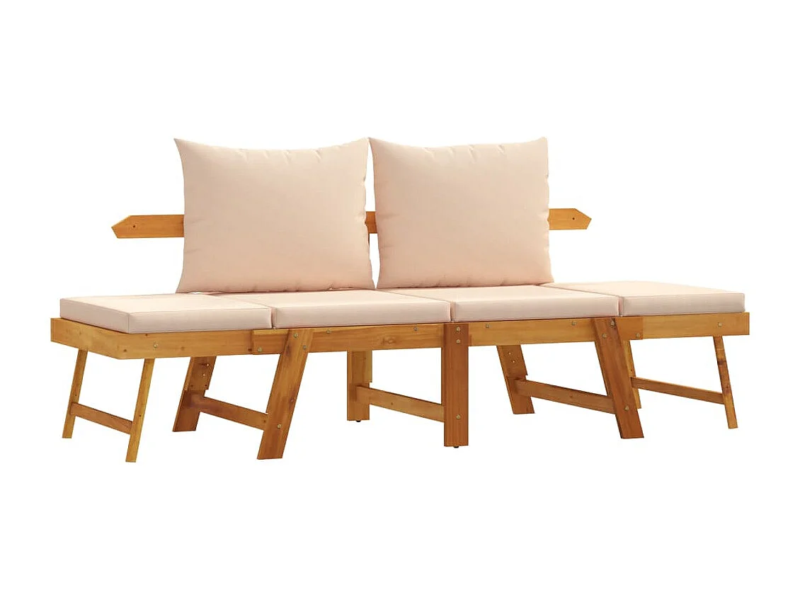 Banc de jardin avec coussins 2 en 1 bois d'acacia massif