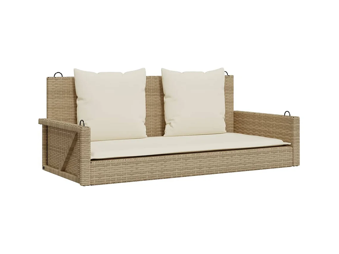 Balancelle avec coussins beige 119x56x48 cm résine tressée