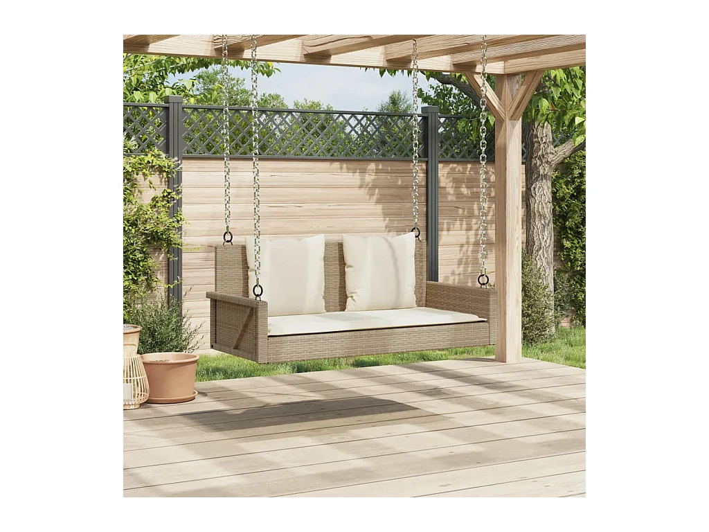 Balancelle avec coussins beige 119x56x48 cm résine tressée
