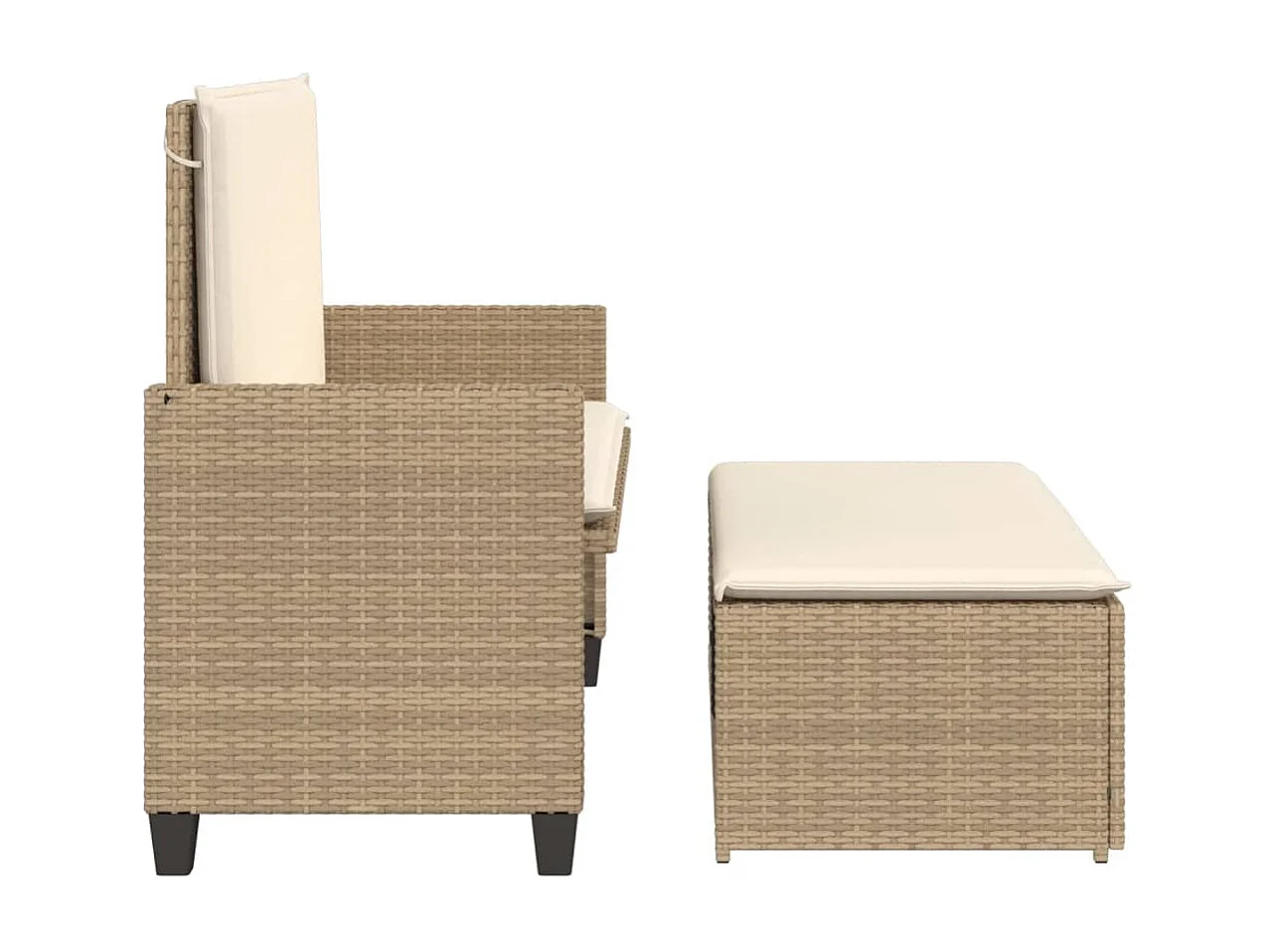 Banc de jardin et coussins et repose-pied beige résine tressée