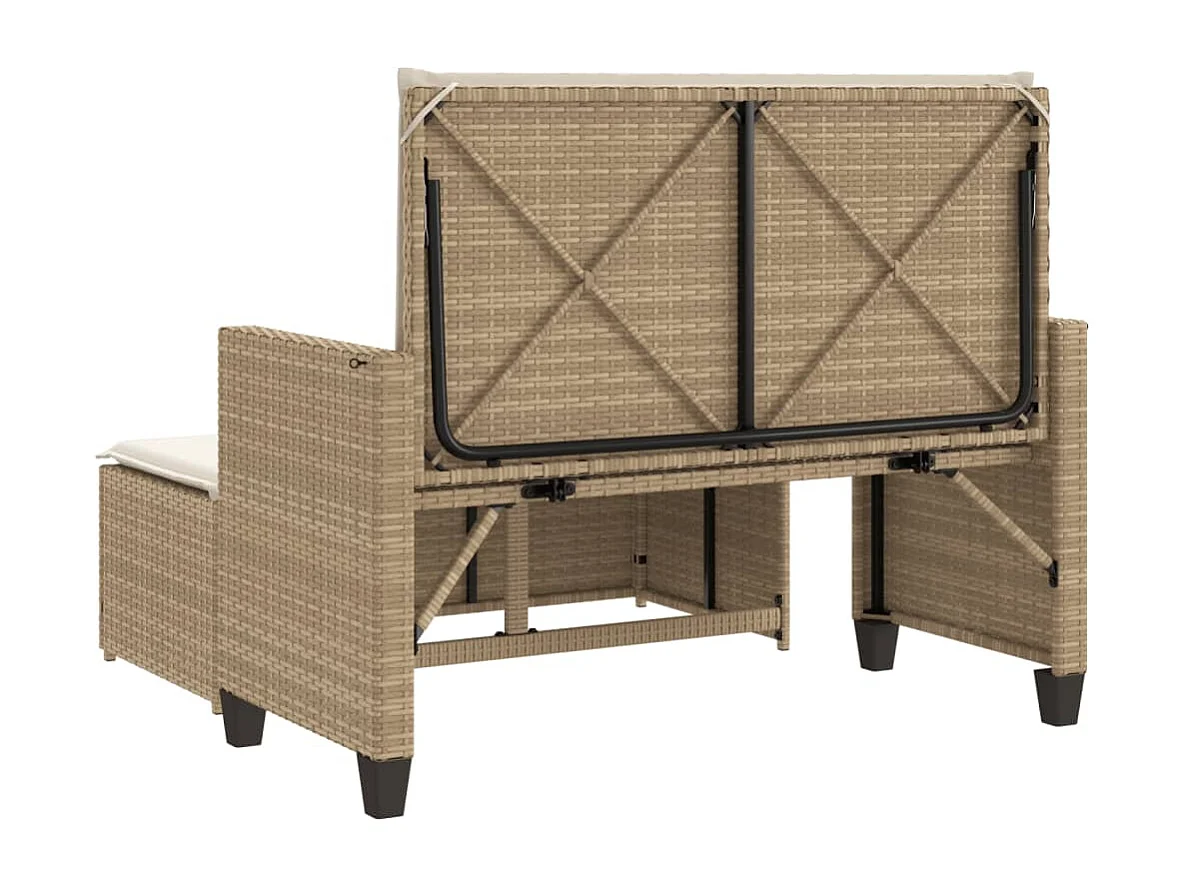 Banc de jardin et coussins et repose-pied beige résine tressée