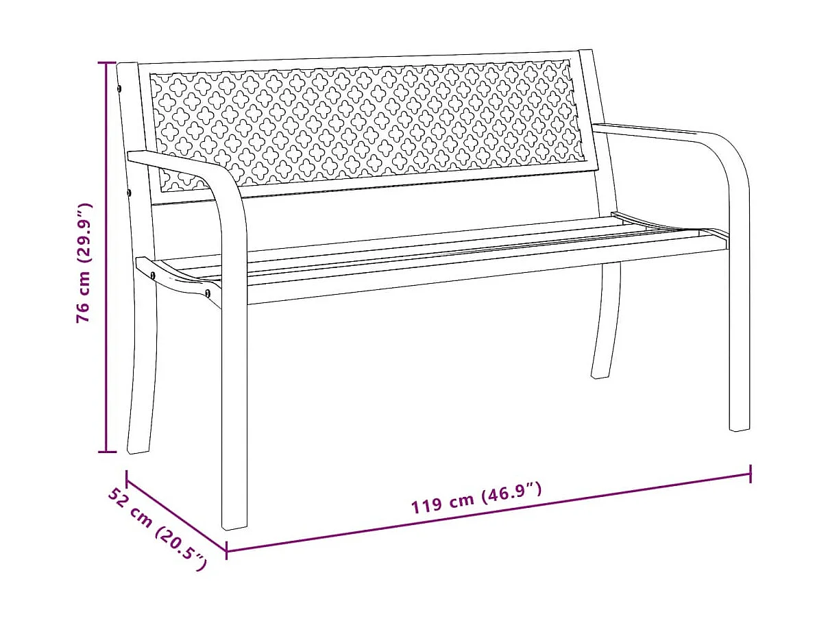 Gartenbank 119 cm aus schwarzem Stahl