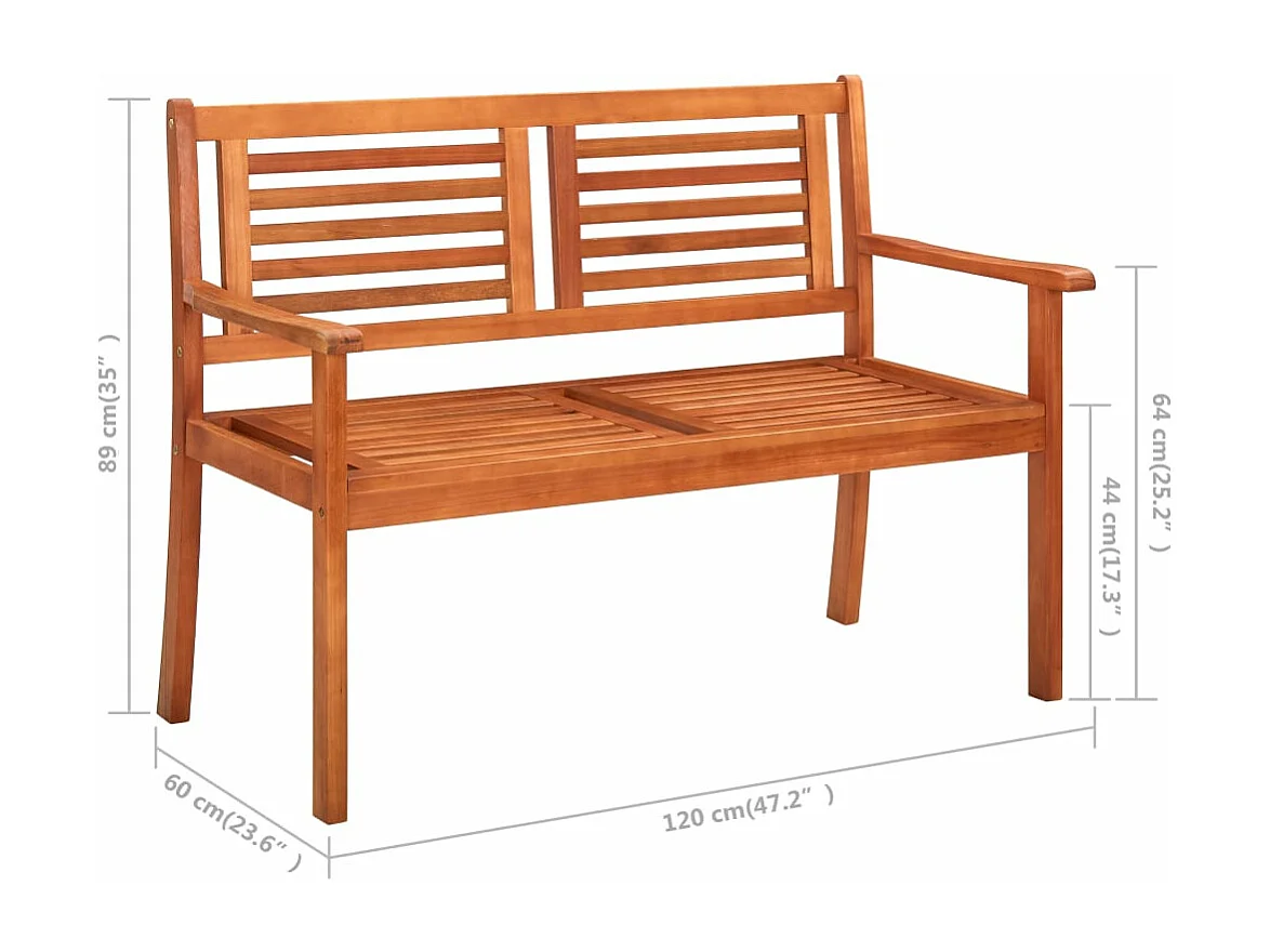 Panca da giardino 2 posti con cuscino 120 cm Legno di eucalipto