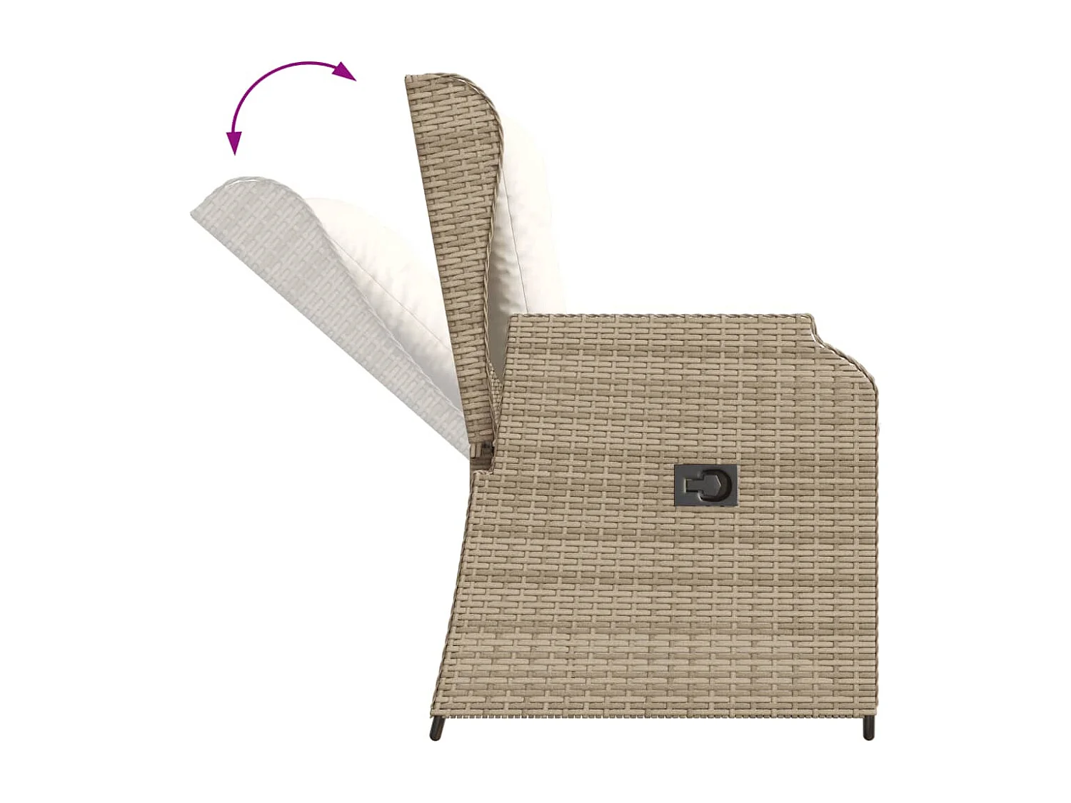 Banco de jardín reclinable con cojines de resina tejida en color beige