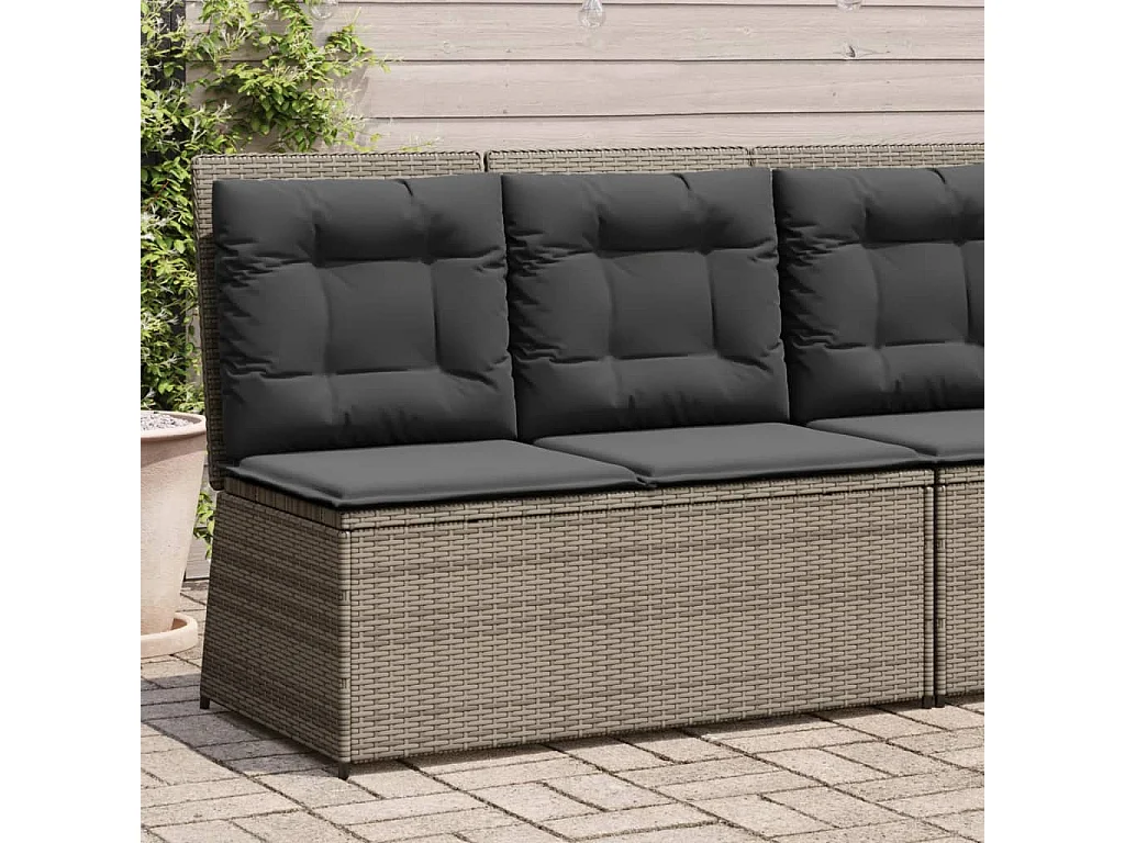 Banc inclinable de jardin avec coussins gris résine tressée