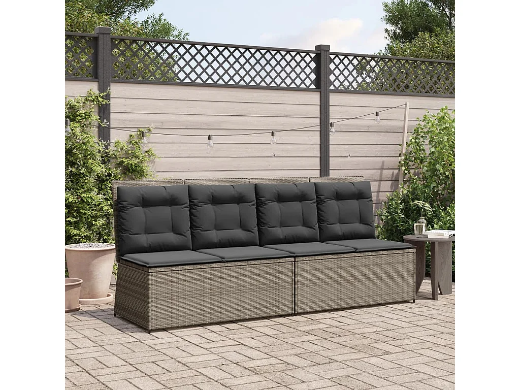 Banc inclinable de jardin avec coussins gris résine tressée