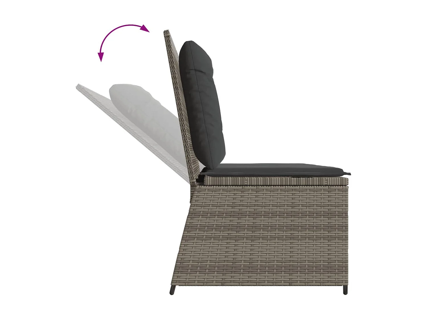 Banc inclinable de jardin avec coussins gris résine tressée