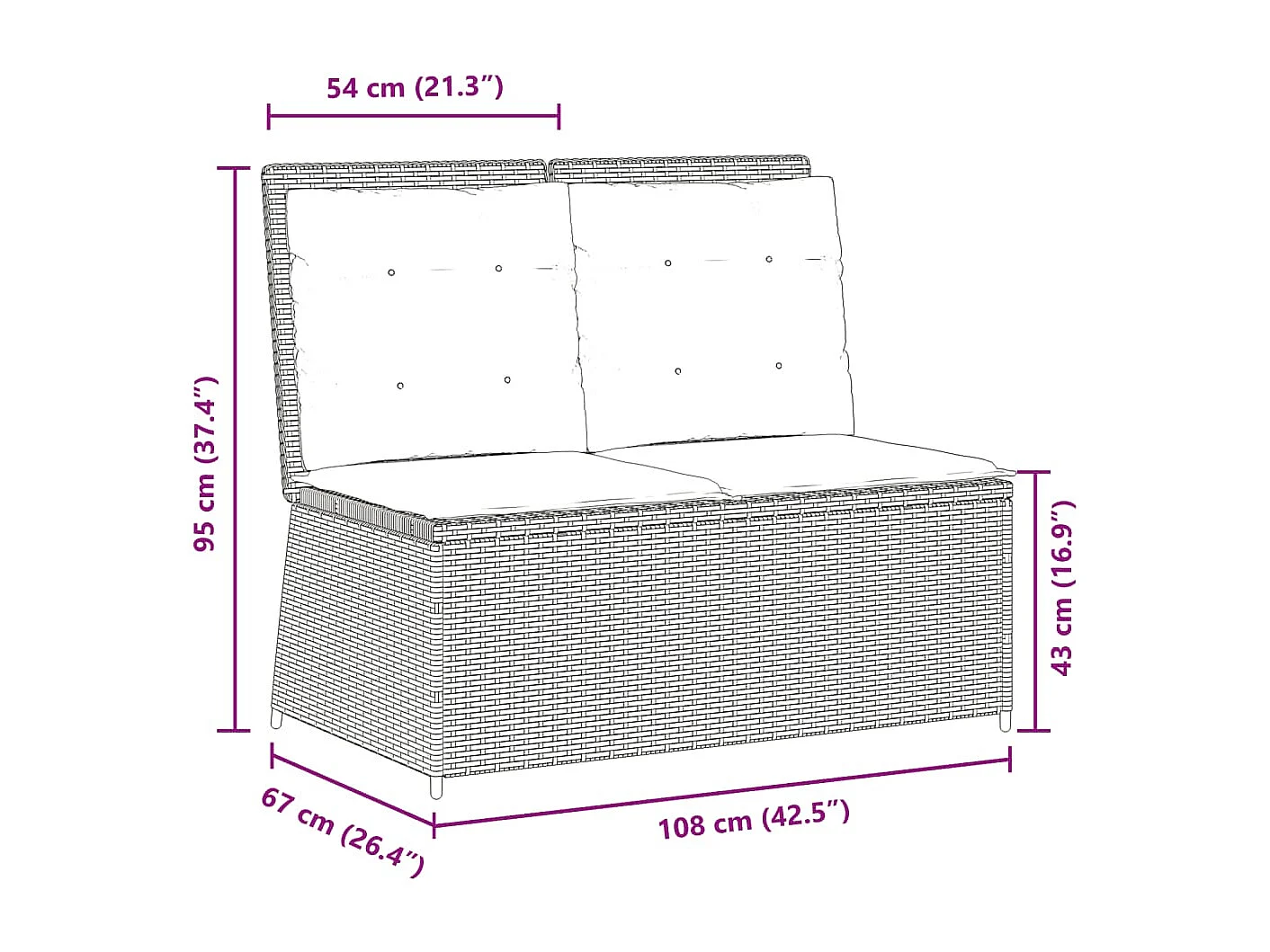 Banc inclinable de jardin avec coussins gris résine tressée