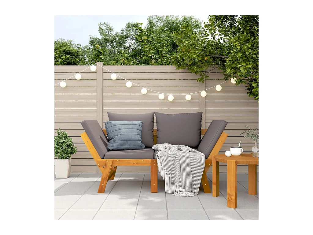 Gartenbank mit Kissen 2 in 1 aus massivem Akazienholz