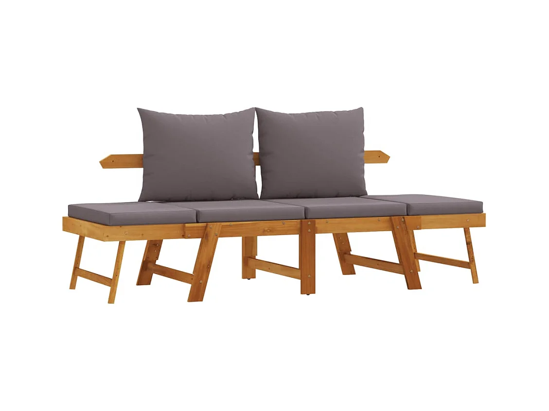 Banc de jardin avec coussins 2 en 1 bois d'acacia massif