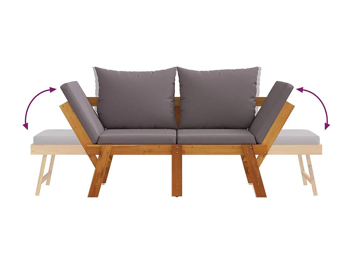 Banc de jardin avec coussins 2 en 1 bois d'acacia massif