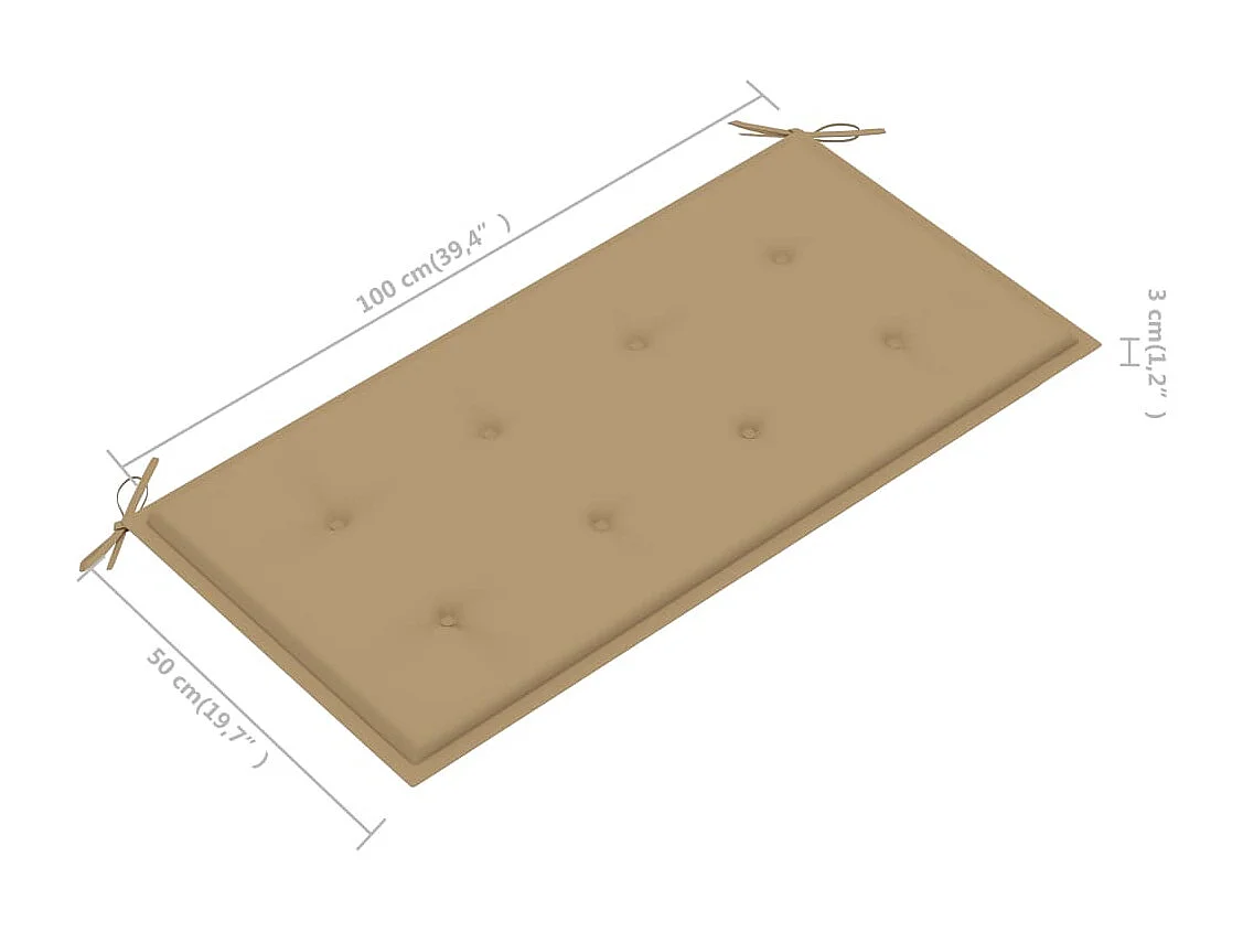 Banc de jardin avec coussin beige 112 cm Bois de teck massif