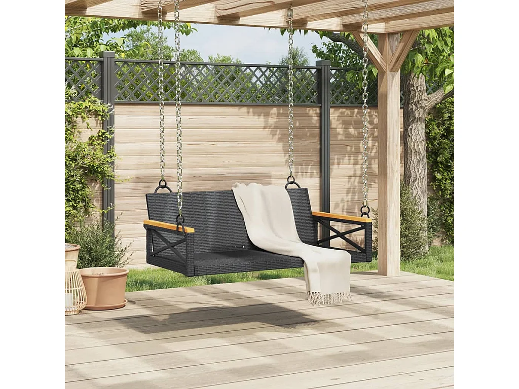 Dondolo nero 109x62x40 cm in resina intrecciata