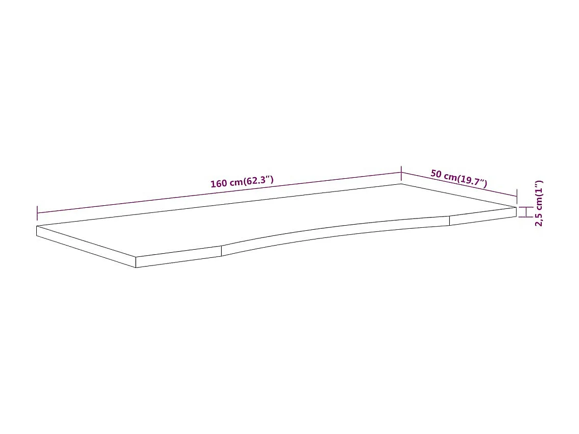 Tampo de mesa retangular em madeira de acácia maciça 160x50x2,5 cm