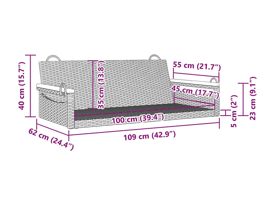 Dondolo nero 109x62x40 cm in resina intrecciata