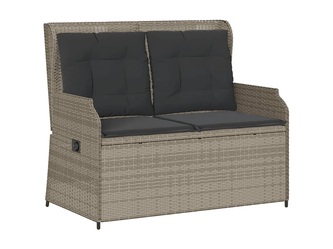 Banc inclinable de jardin et coussins gris clair résine tressée