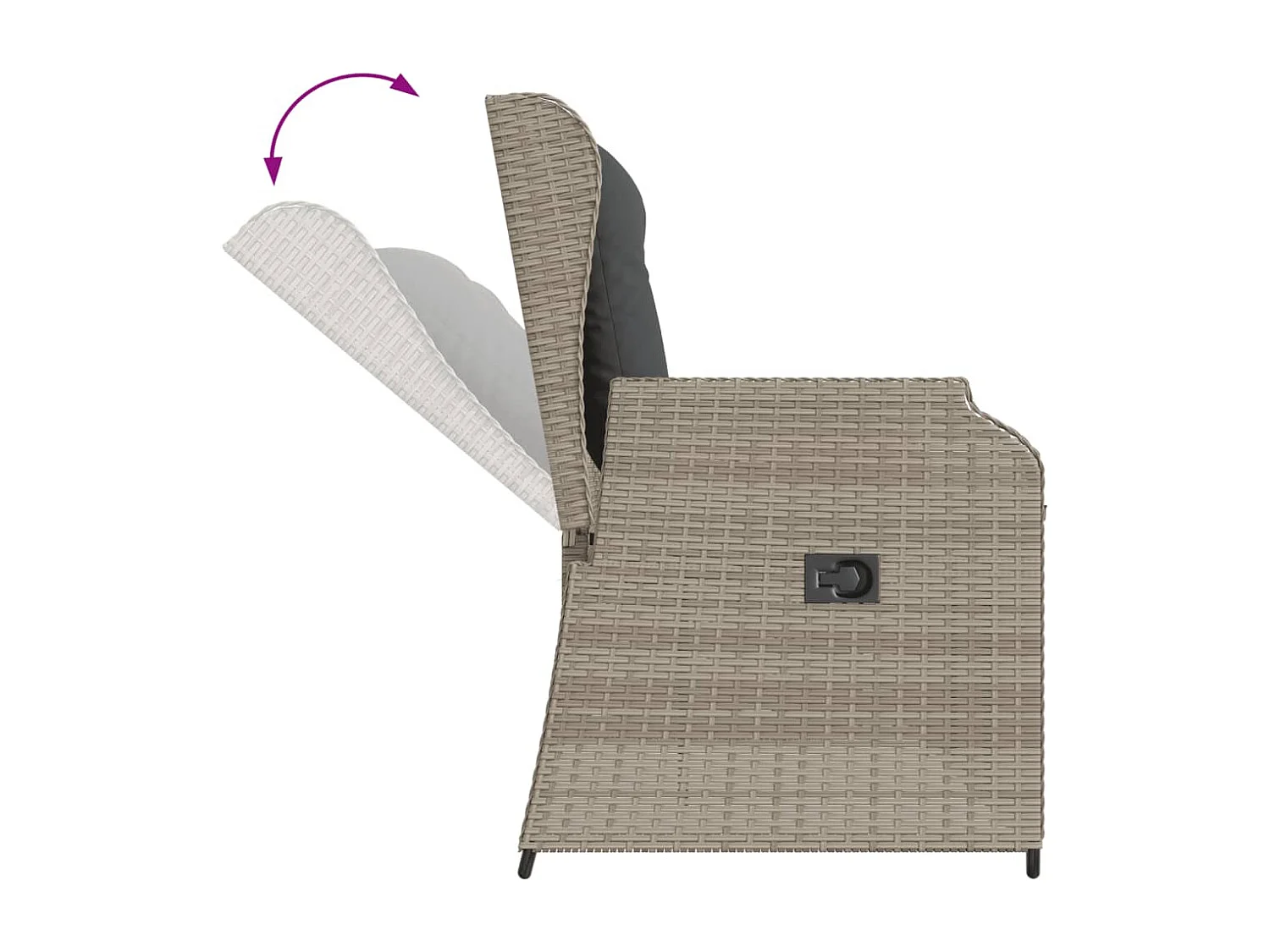 Banc inclinable de jardin et coussins gris clair résine tressée