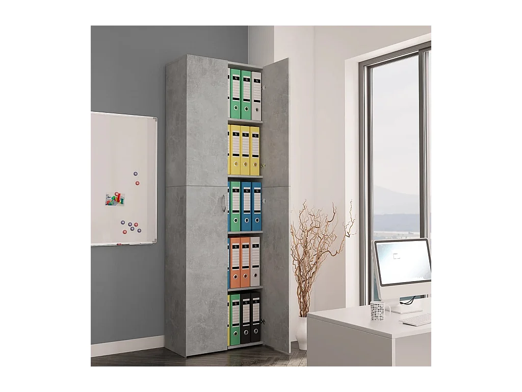 Armoire de bureau Gris béton 60x32x190 cm Bois d'ingénierie