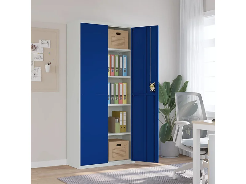 Lichtgrijs en blauwe archiefkast 90x40x200 cm staal