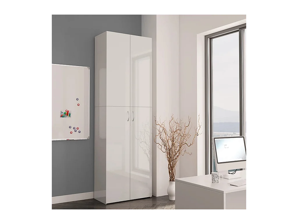Armoire de bureau Blanc brillant 60x32x190 cm Bois d'ingénierie