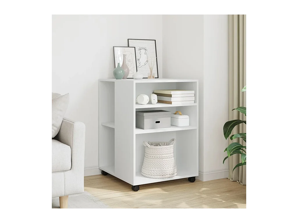 Tavolino con ruote bianco 55x60x78 cm in derivati del legno