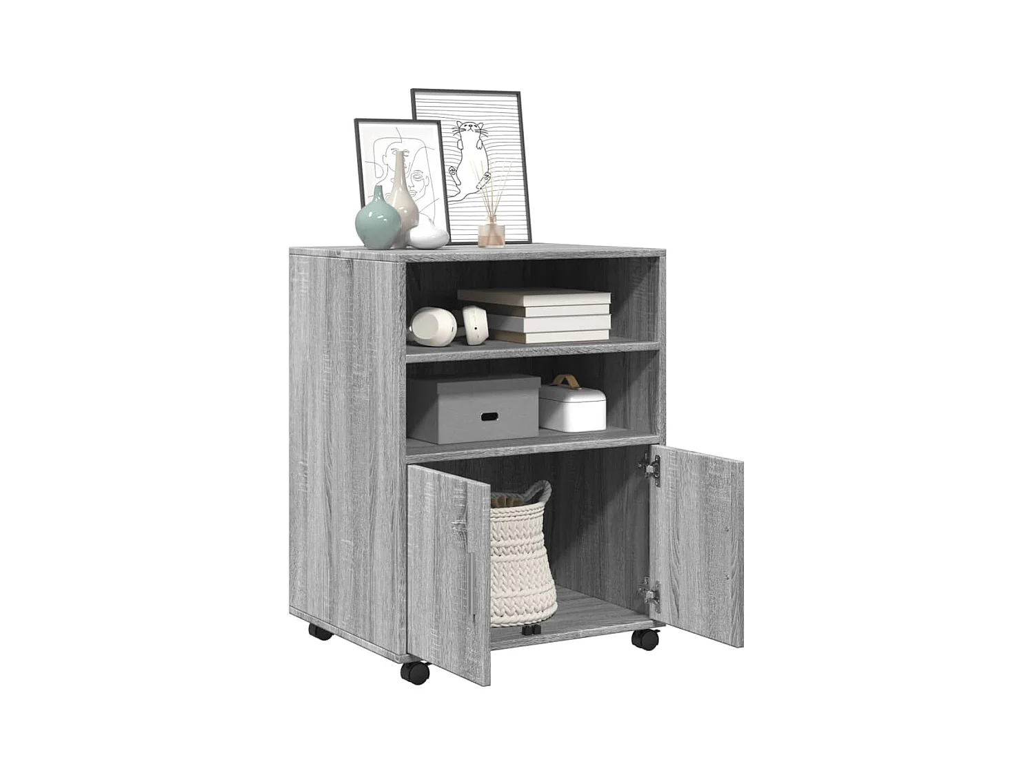 Armoire à roulettes sonoma gris 60x48x81 cm bois d'ingénierie