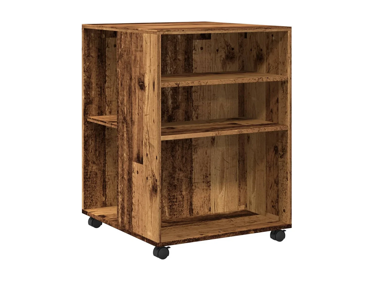 Bijzettafel met oude houten wielen 55x60x78 cm