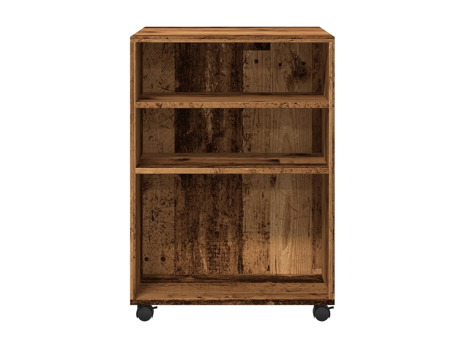 Bijzettafel met oude houten wielen 55x60x78 cm