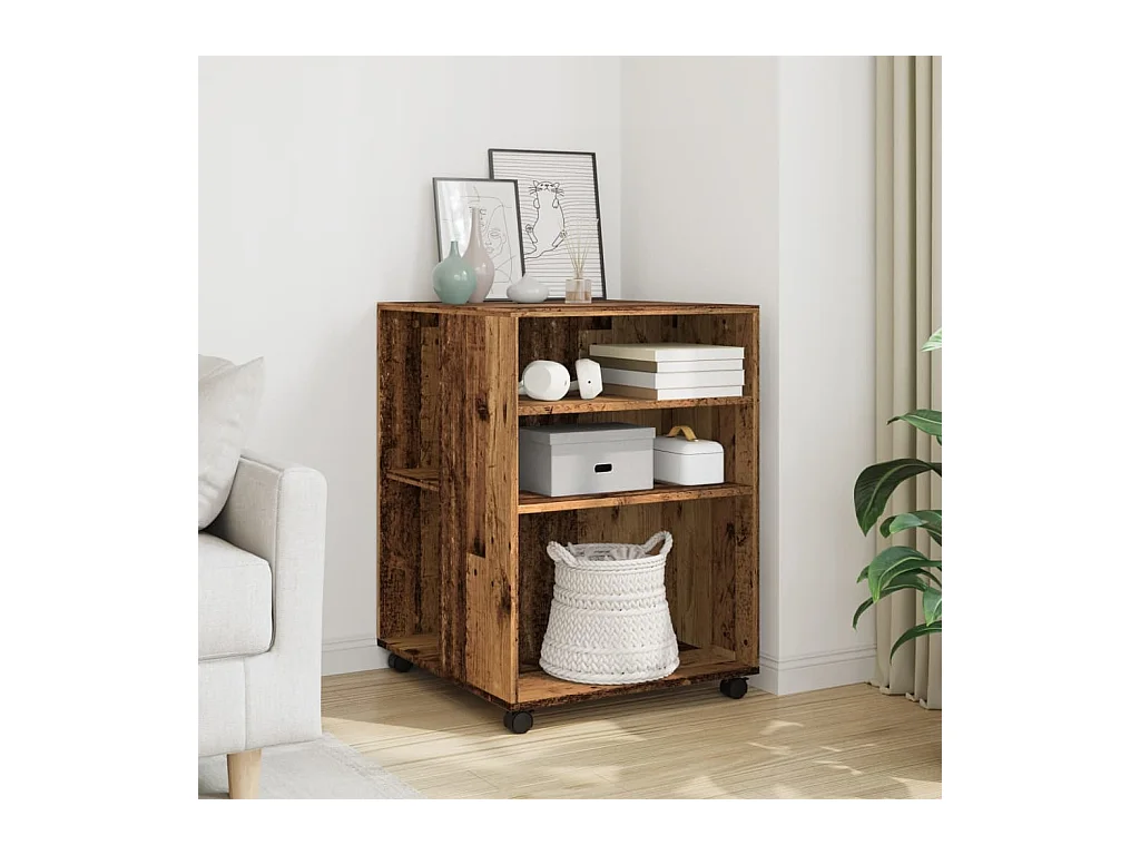 Table d'appoint avec roues vieux bois 55x60x78 cm